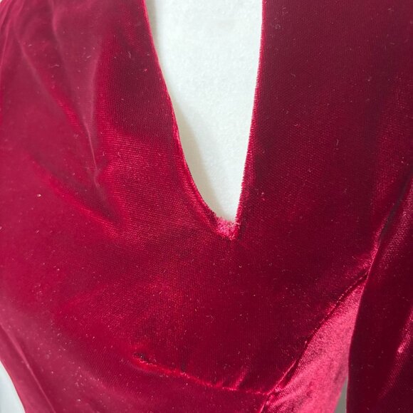 Vintage 50s Velvet Long Sleeve Maxi Dress Small Burgundy Red Lined Metal Zipper - Picture 3 of 10